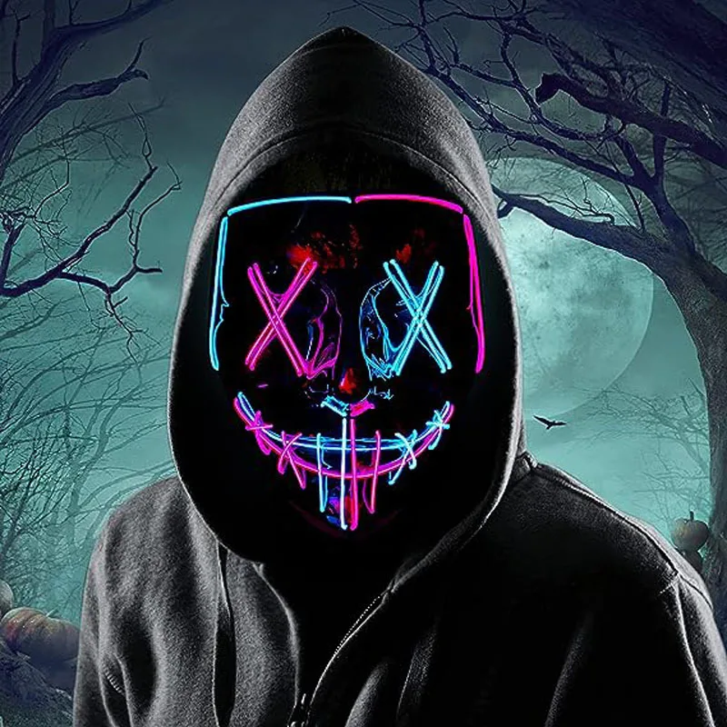 Led Mask Halloween Carnival Christmas Masquerade Party Night Club Luminous Movie Theme Mask The Purge Glowing Cosplay Mask