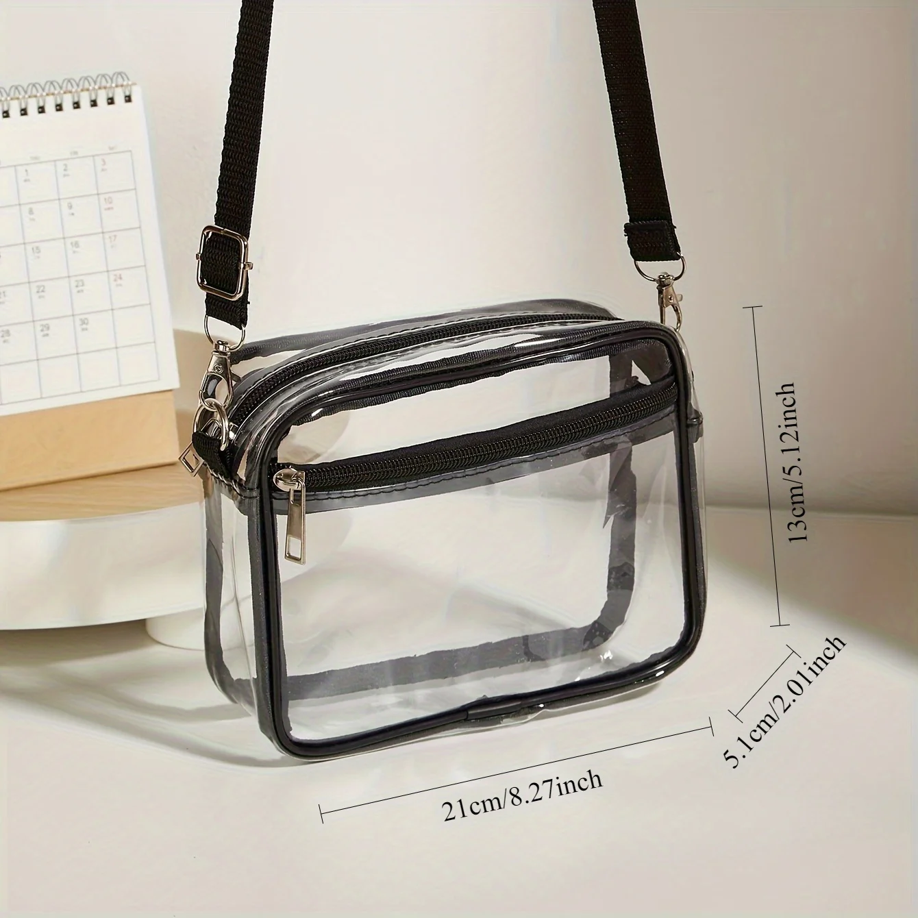 [Chic Style] Schicke transparente Umhängetasche mit verstellbarem Riemen – Elegante PVC-Schultertasche mit Reißverschluss – Detail 2