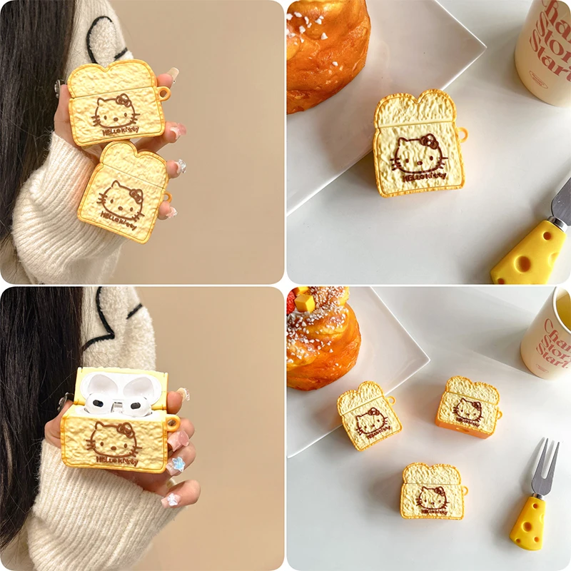 Hello Kitty Toast Bread Food Shockproof Protective Silicone Earphone Cover For Airpods Case/Airpods Pro 2 Case For Girls Funda