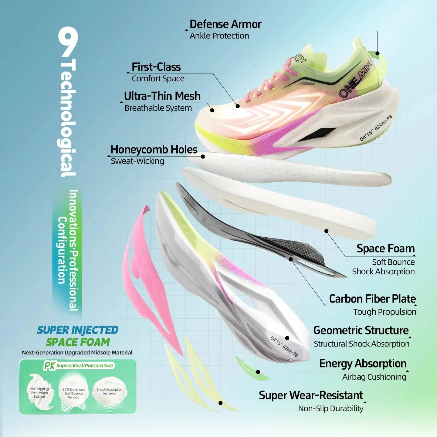 ONEMIX Professional Marathon Racing Running Men Full-Length Carbon Plate Sports Sneakers Shock Absorbent Training Shoes