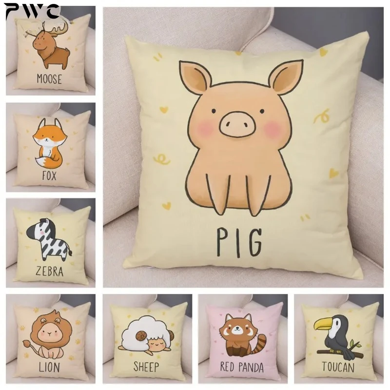 

Nordic Style Pig Sheep Cow Cushion Cover Decor Cute Cartoon Animal Pillow case for Sofa Home Car Horse Pillowcase 45x45cm