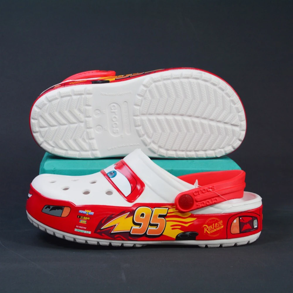 Disney Cars Lightning Mcqueen Pixar Cartoon Aoger Solid Waterproof Slippers Outdoor Beach Shoes Sandals Casual Ankle-wrap Shoes