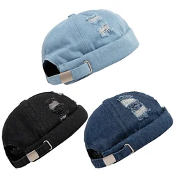 Vintage Jeans Men Brimless Cap Rolled Cuff Retro Hat Student Boys Girls Couple Sailor Hat Skullcap Brimless Hat Cowboy Hole Cap