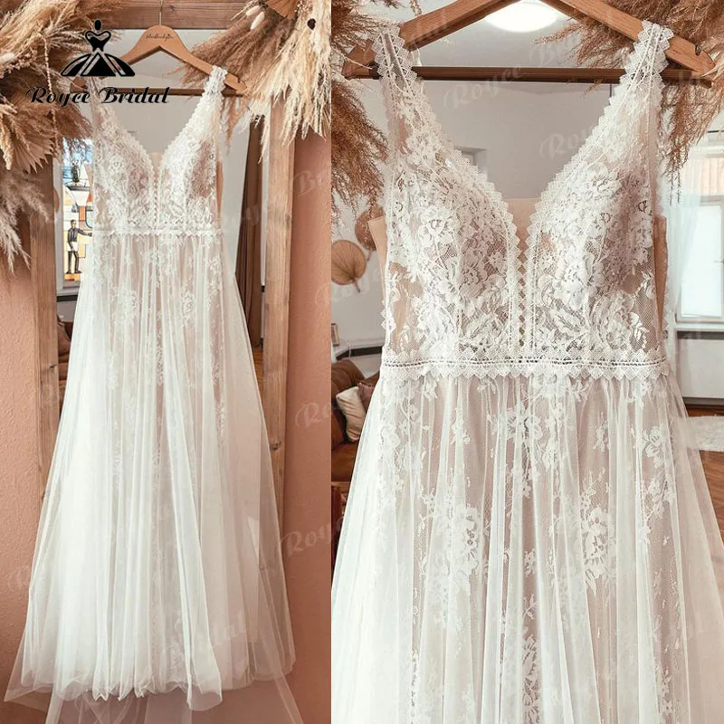 Boheme V Neck Lace Boho Wedding Dress Backless 2025 Robe Mariee Civil Wedding Gowns for Bridal Vestidos de Nova Beach Customized