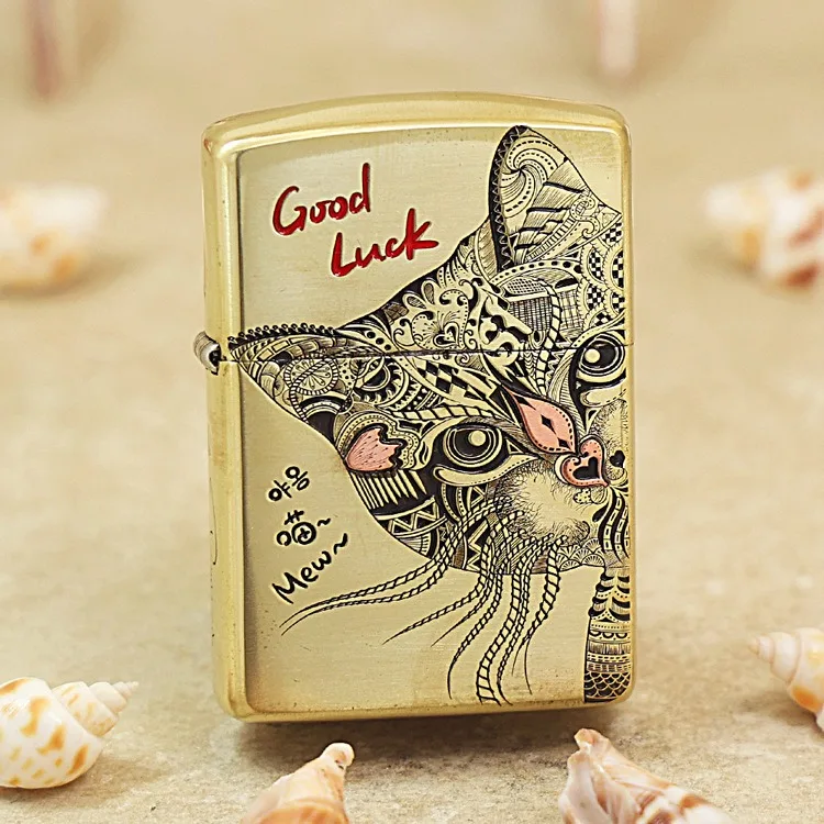 

Genuine Zippo Lucky Cat oil lighter copper windproof cigarette Kerosene lighters Gift with anti-counterfeiting code