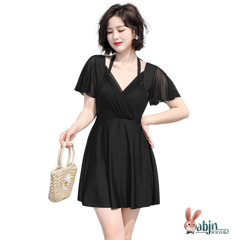 plus Size  Swimsuit for Women Conceals Belly Flattering Design Summer New Style Short Sleeve Casual Swimwear