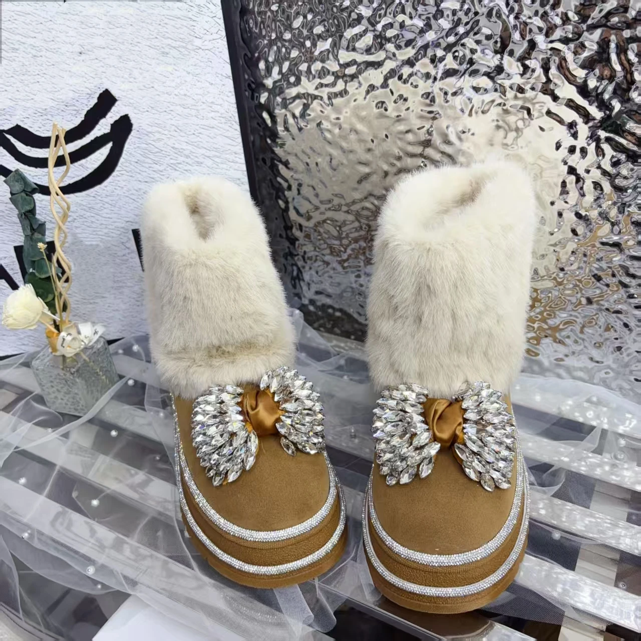 Schwerindustrie-Schneestiefel mit integriertem Wasserbohrerfell, große, bequeme, verdickte Damenstiefel 35–40