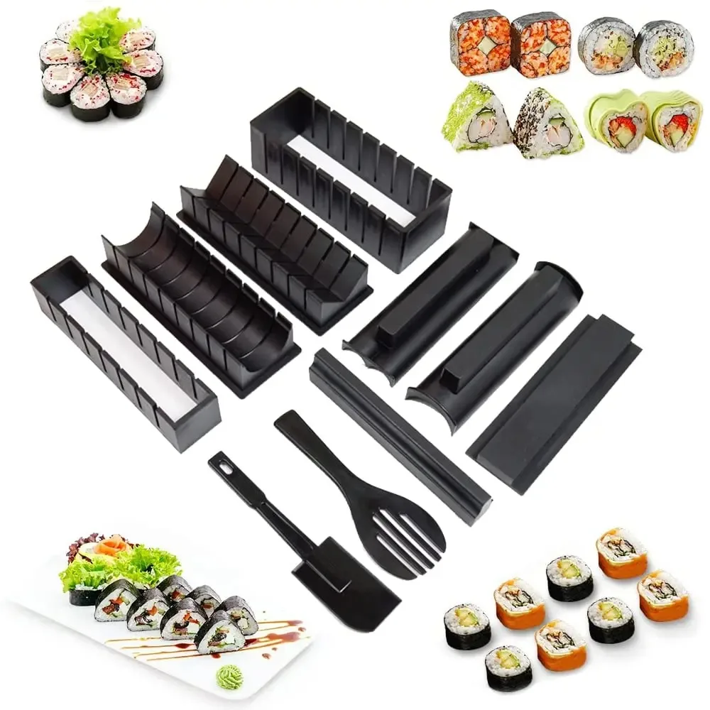 Kimbap Sushi-Rollenform-Set aus Kunststoff, rund, quadratisch, herzförmig, Sushi-Herstellungswerkzeug, Kuchenrollenform