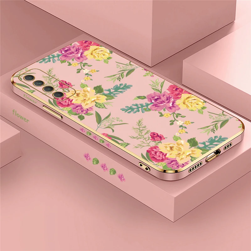 Plating Soft Silicone Phone Case For Huawei Y7A Y9S Y7 Prime Pro 2019 Enjoy 9 9E 10 Plus 20 SE Fashion Flower Pattern Cover