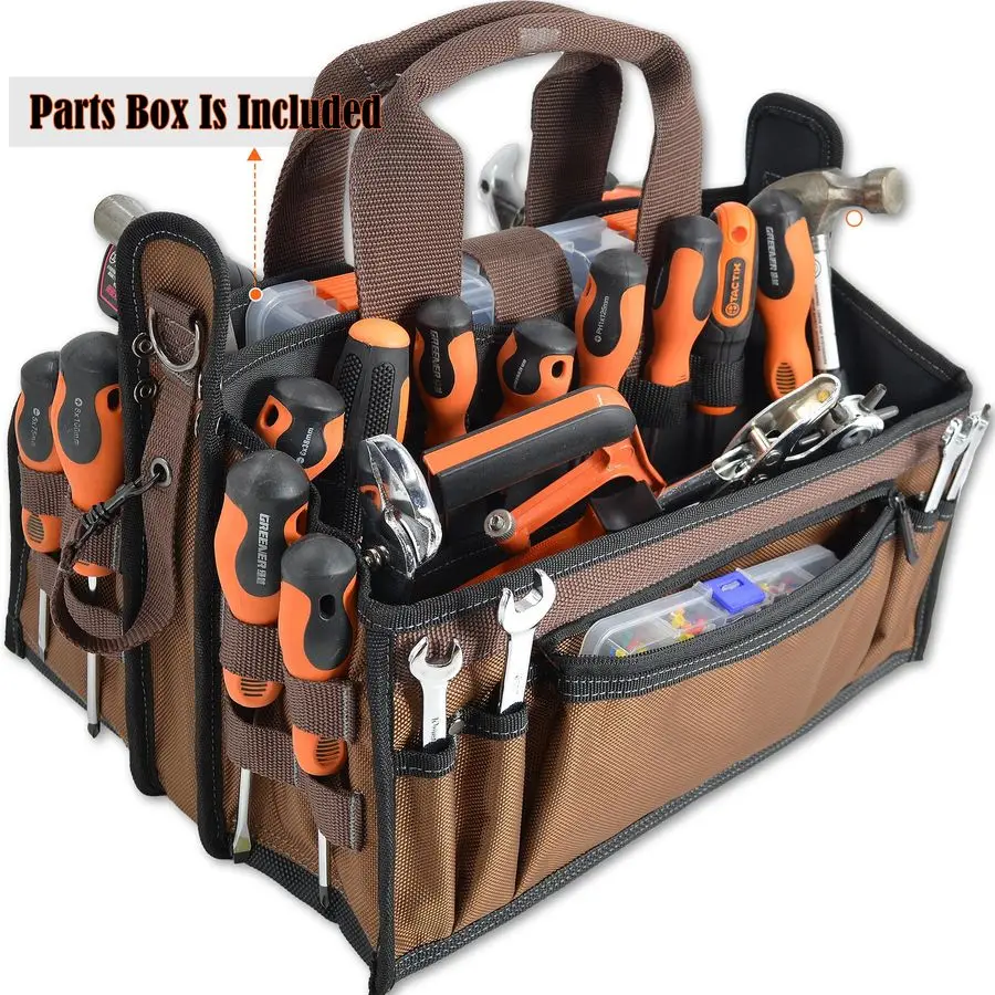 20Pockets Tool Tote Bag, 16 Electrician Tool Bag, OpenTop Tool Bag, StayUp HVAC Tools Bag, Brown Tech Tools Bags, HVAC Bag, Tool