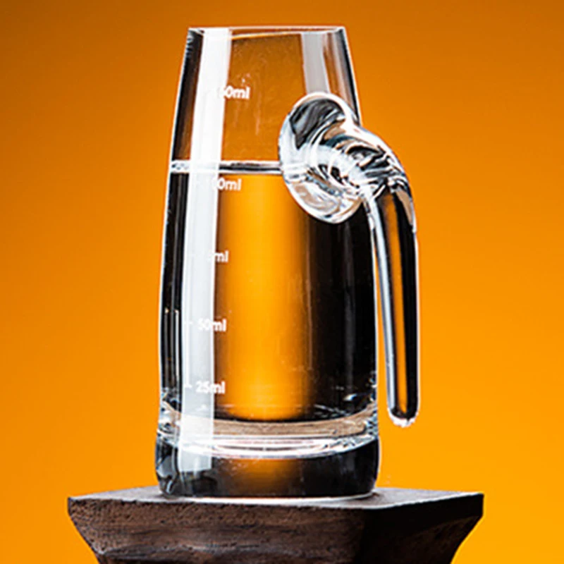4oz European Whiskey Dispenser Baijiu Glass Pot with Handle Scale Transparent 100ml Household Vodka Cocktail Drinking Glasses