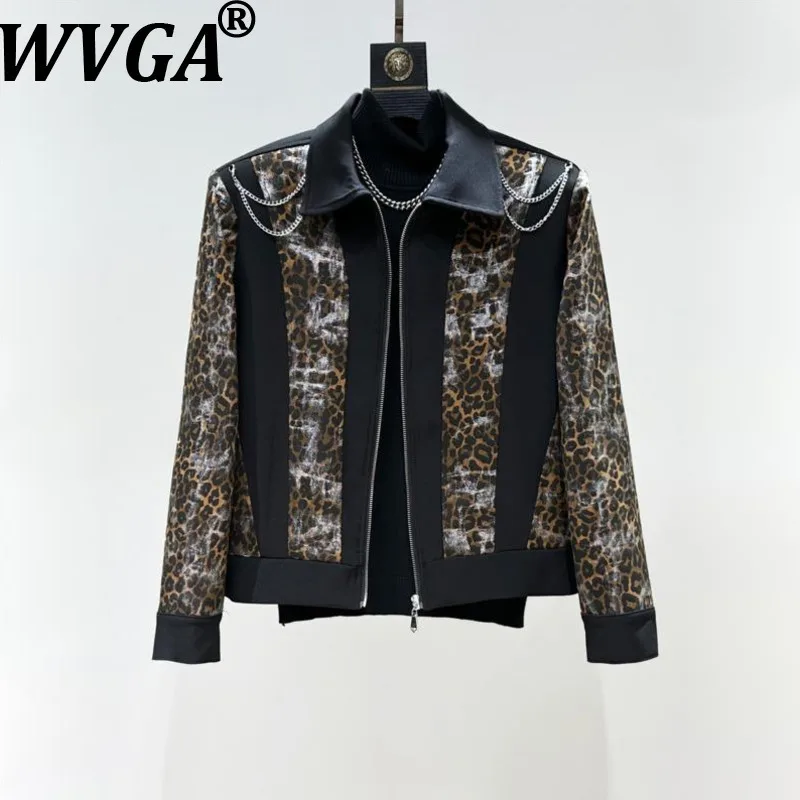 

WVGA Spring Autumn New Men Tide Chain Splicing Printed Trendy Short Jacket Niche Chic Casual Straight Pants Two-Piece Set W16810