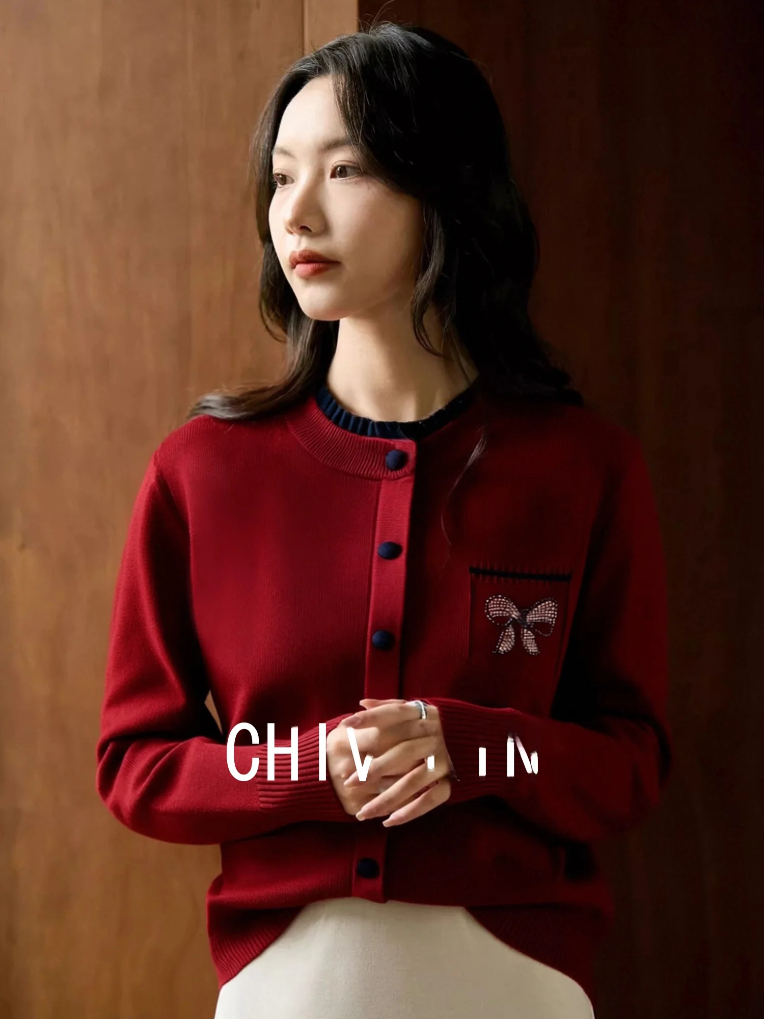 

Chivirin Camere Knitted Sweater Women's round Ne Knot Luxury Lightweight Spring Autumn Winter Faion Top