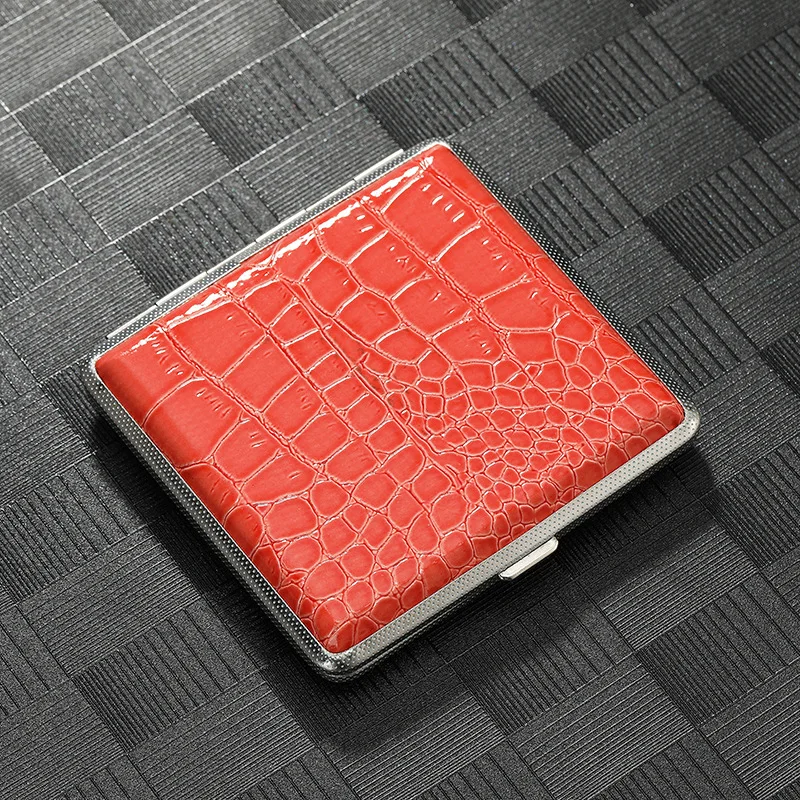 Crocodile patterned leather cigarette box made of imitation leather material, pack of 20 cigarettes