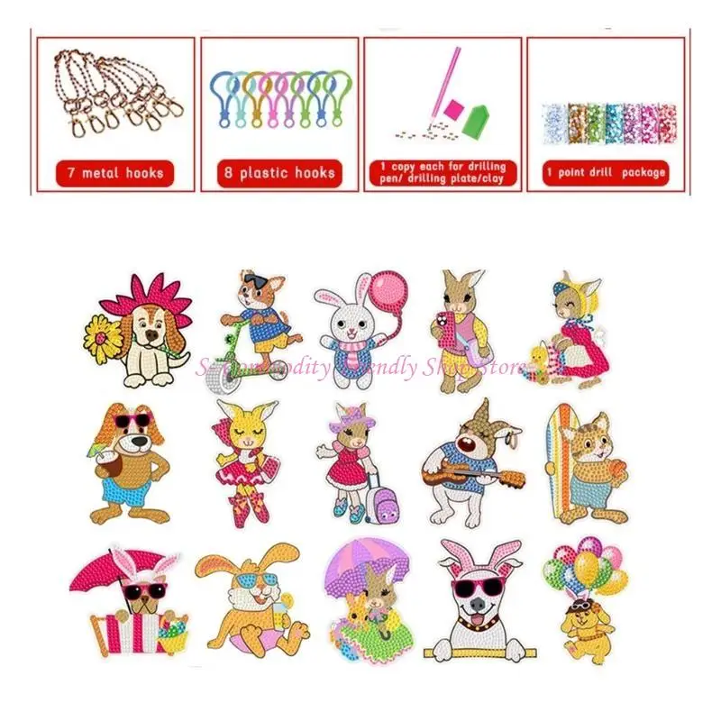 85AE Keyrings Set DIY Animal Diamond Chains Gifts Blingbling Bag Pendant Making Sparkling Prize for Student