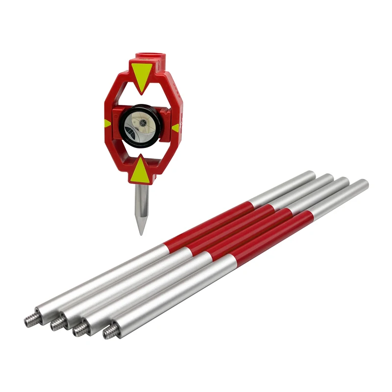 Mini Prism Silver Coated with Aluminium Alloy 4 Poles for Leica Total Stations Mini Prism Surveying Offset 17.5mm