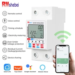 Tuya 스마트 계량 차단기, 자동 재폐로 보호 장치, 백라이트, 조정 가능한 누전 과전압, WiFi, MCB, 6