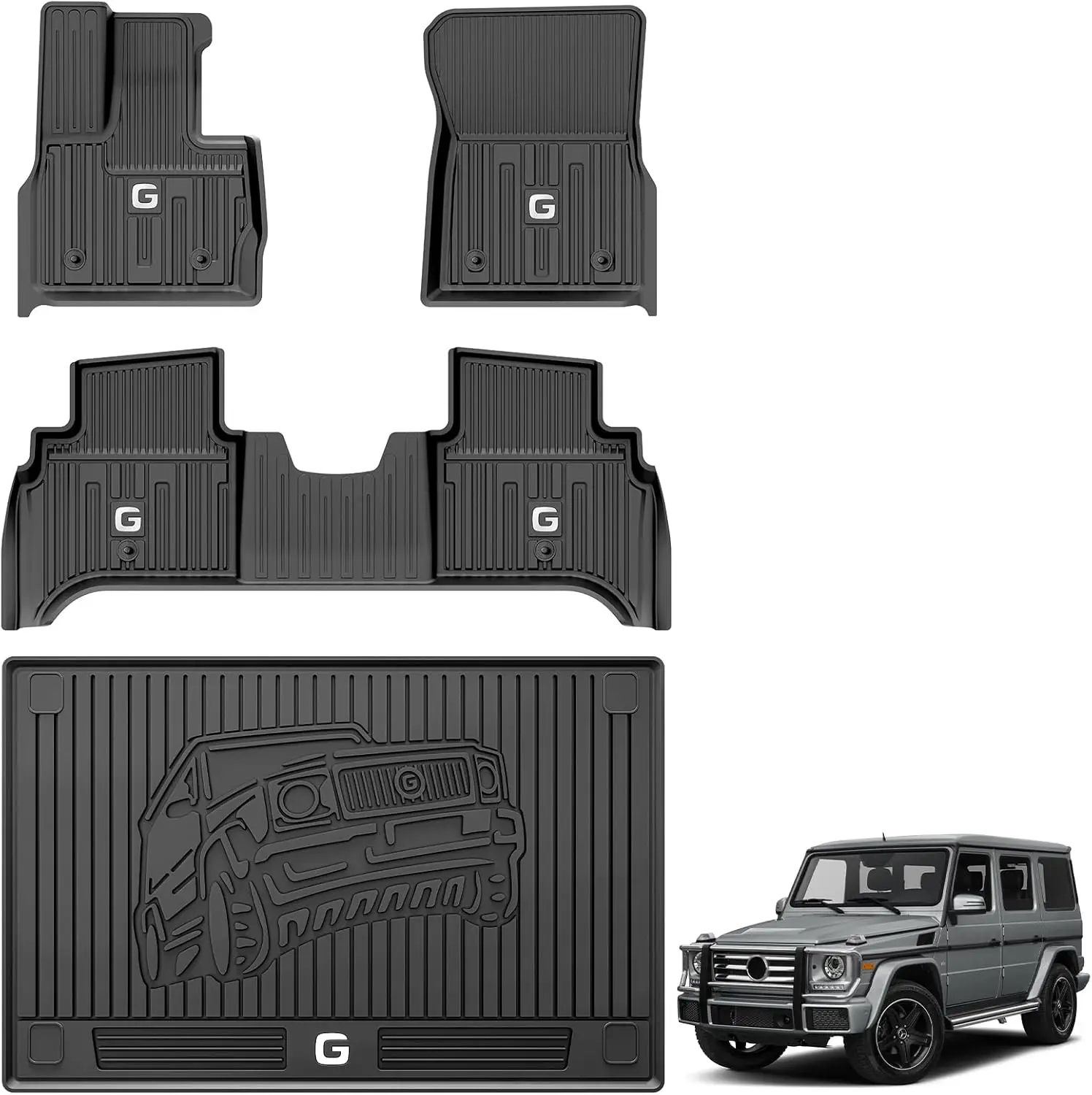 

SUV Custom Fit All-Weather TPE Floor Mats in Black, Full Set Protection for Car Trunk and Seats