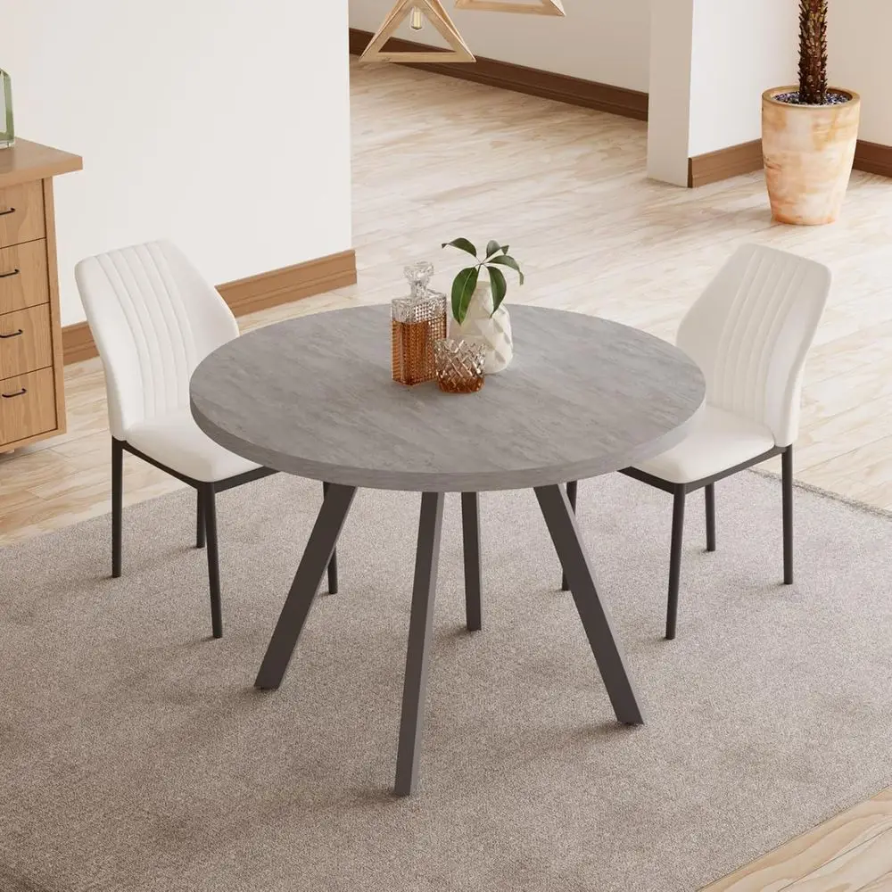 

34.6'' Round Dining Table and Chairs or 2, Space Saving ern Casual Coee Table Set or Aparent Kitchen Dining Room (Grey Table+2 W