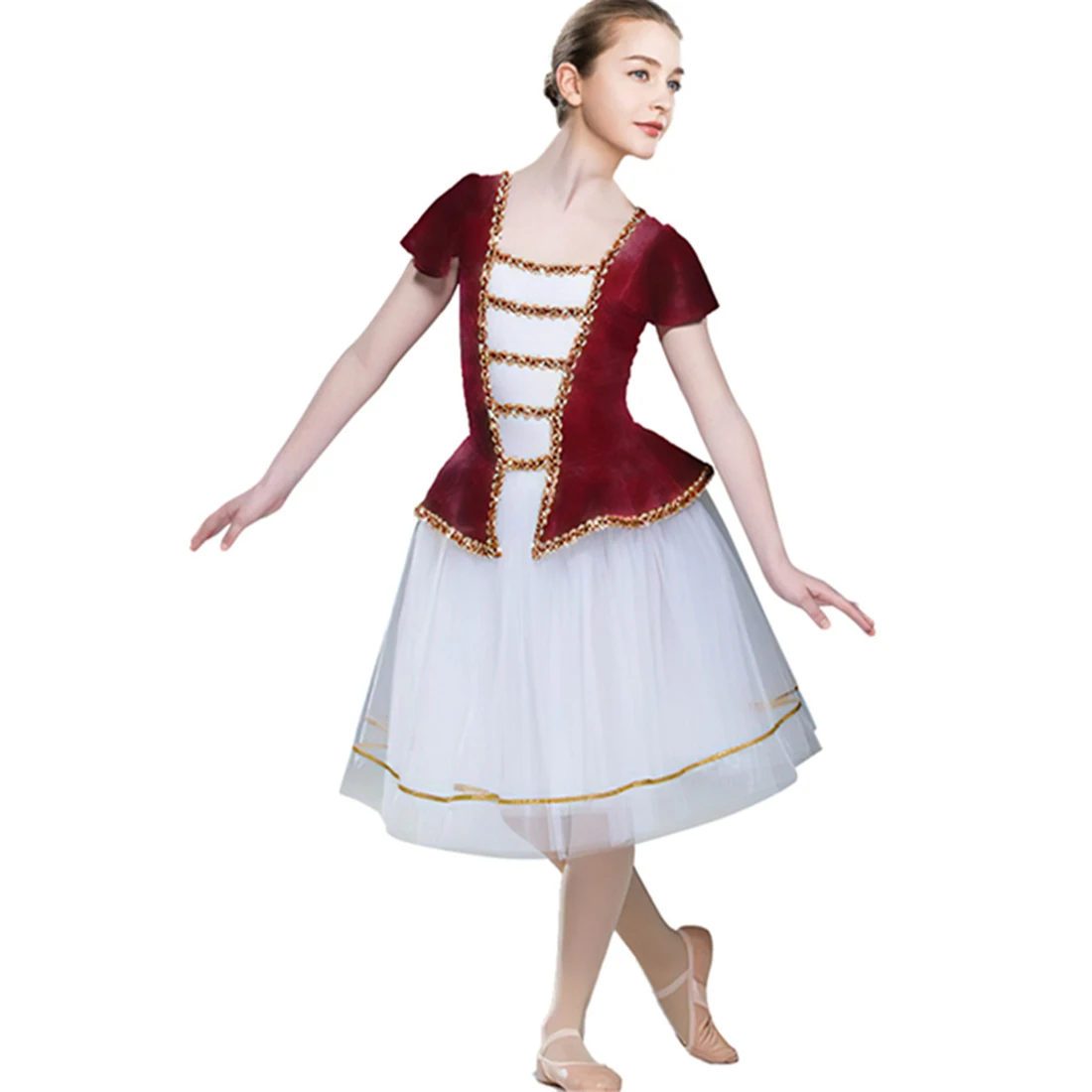 

Girls Ballet Dress For Performance Clothing Competition Professional Dance Clothes Wine Red Tutu Skirt Adult Long Gauze Skirt