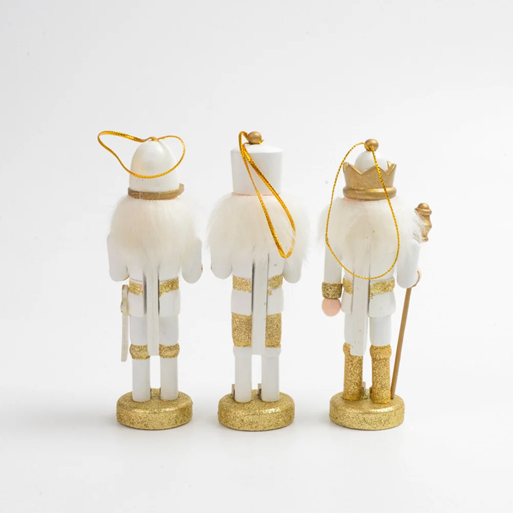 

3 Pcs Golden Nutcrackers Christmas Decor Hanging naments Xmas Gift Wood Soldier Craft Desktop Traditional Wooden Figurines