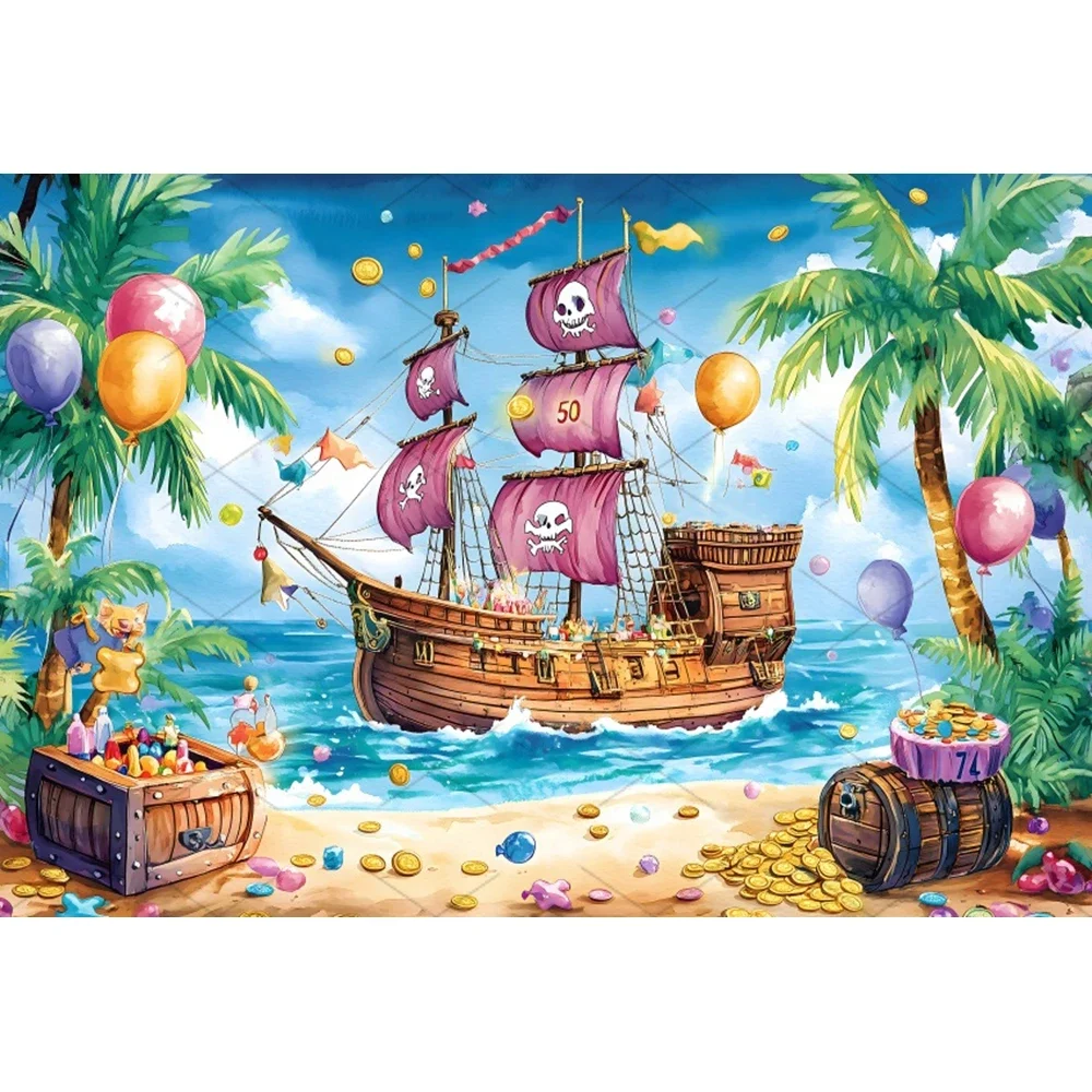 النفط اللوحة نمط القراصنة موضوع عيد ميلاد الطفل التصوير خلفية الصيف سفينة البحر الكنز خلفية الطفل صور التصوير الفوتوغرافي