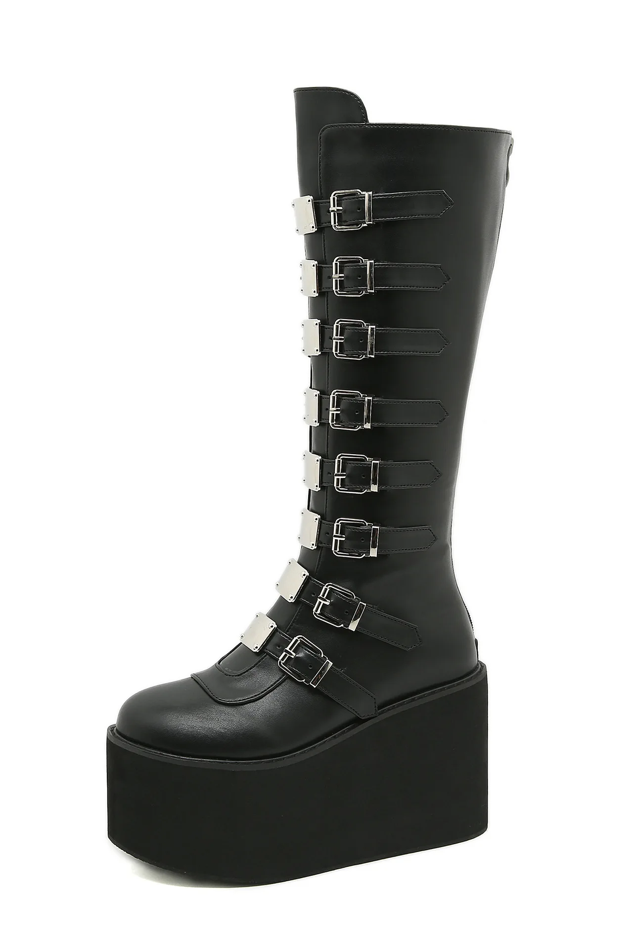 Big Size 43 Black Gothic Motorcycle Boots Zip High Heel Punk Rivets Chunky Platform Mid-Calf Women Boots Shoes Women image 5