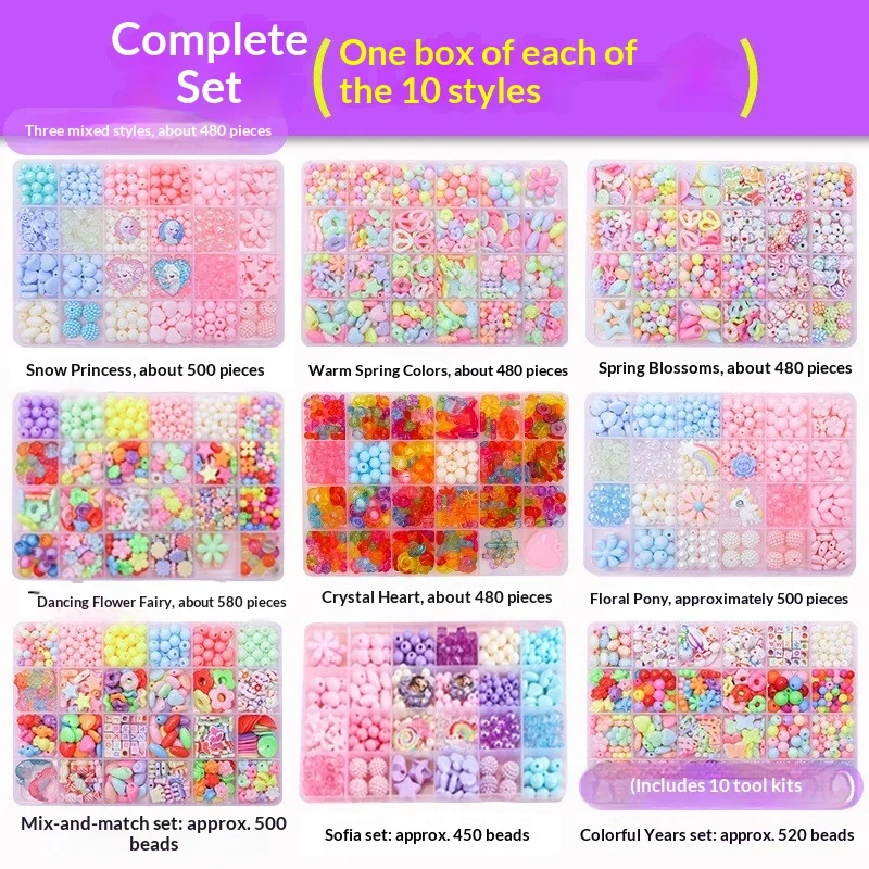 DIY Children Beads Set Beading Bracelet Necklace Arts & Crafts Toys for Girls Girls' Accessory Making Material Educational Toys