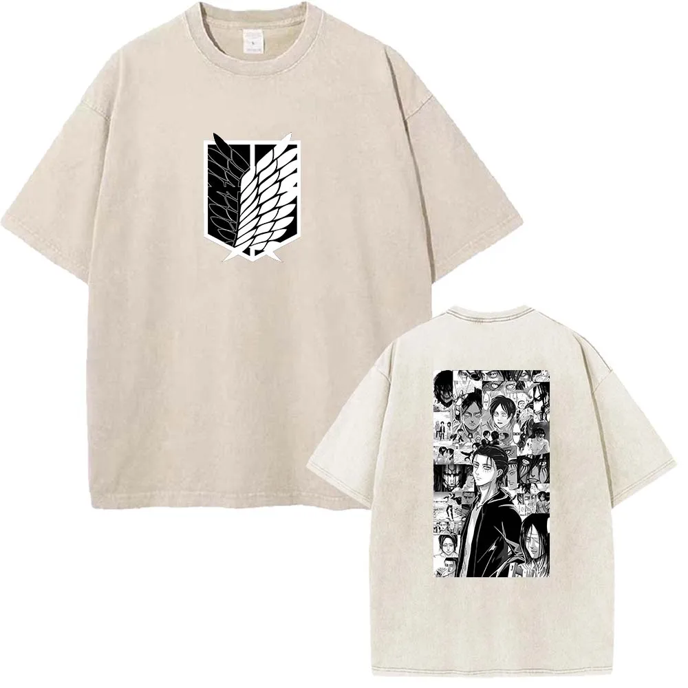 Eren Jaeger Printing T Shirt Attack On Titan Anime Streetwear Men Women High Quality Cotton T-shirts Washed Tee Harajuku Tshirt