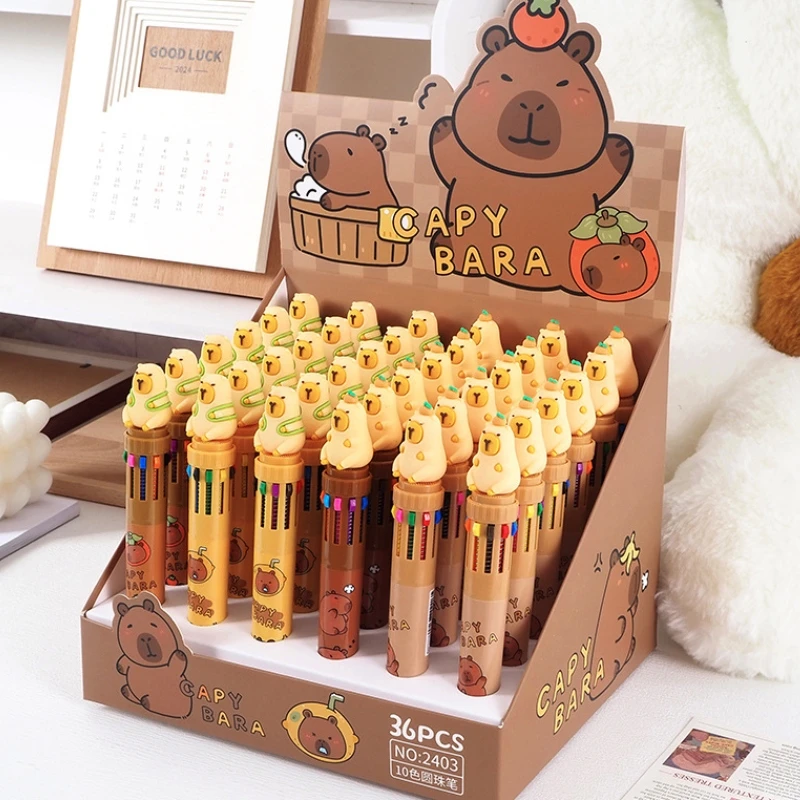 

6/36 шт., мультяшная кукла капибары, 10 цветов, шариковая ручка, разноцветная гелевая ручка, студенческие принадлежности, канцелярские товары, оптовая продажа