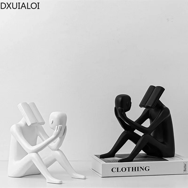 

DXUIALOI Modern and Simple Sitting Posture Character Reading Book Sculpture Resin Crafts Office Living Room Desktop Decoration