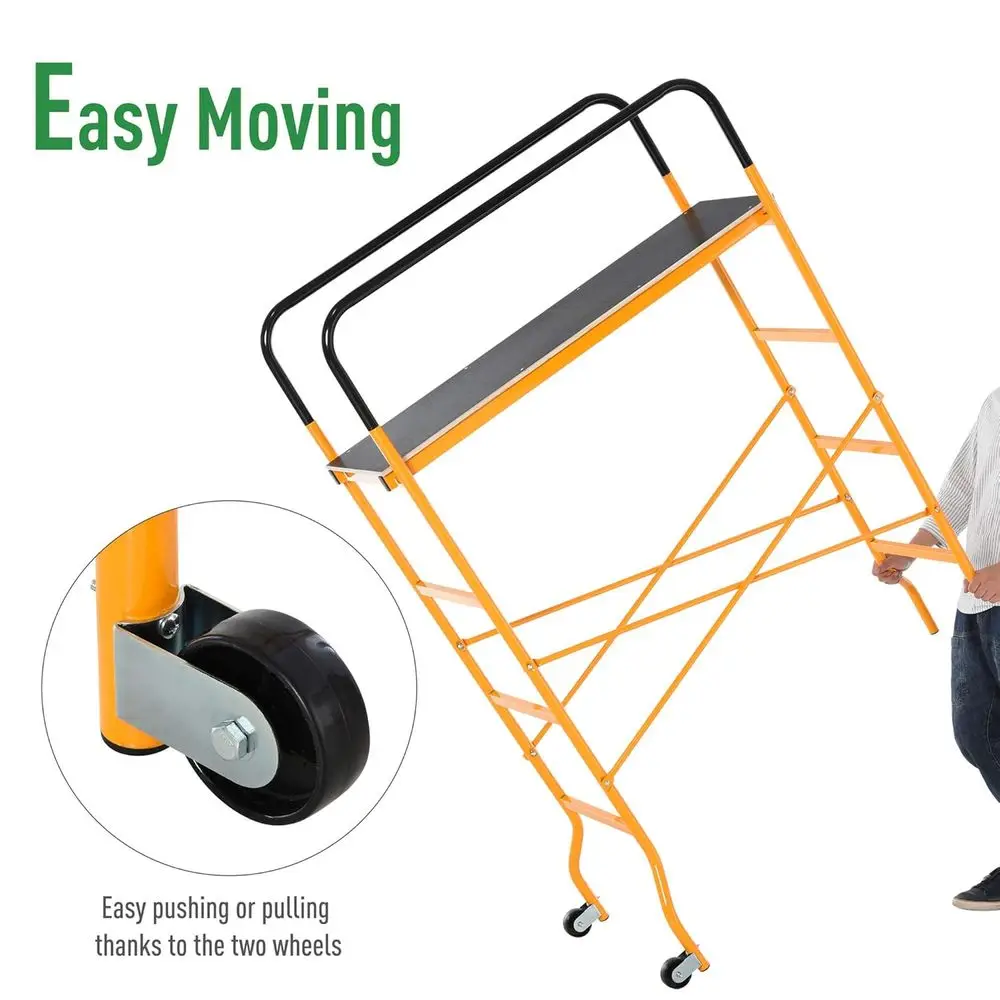 سقالة فولاذية ذات 4 خطوات 4.6 × 2 × 6 قدم، عجلتين متحركة مجانية للديكور الداخلي والخارجي، مضادة للانزلاق، سعة 440 رطل