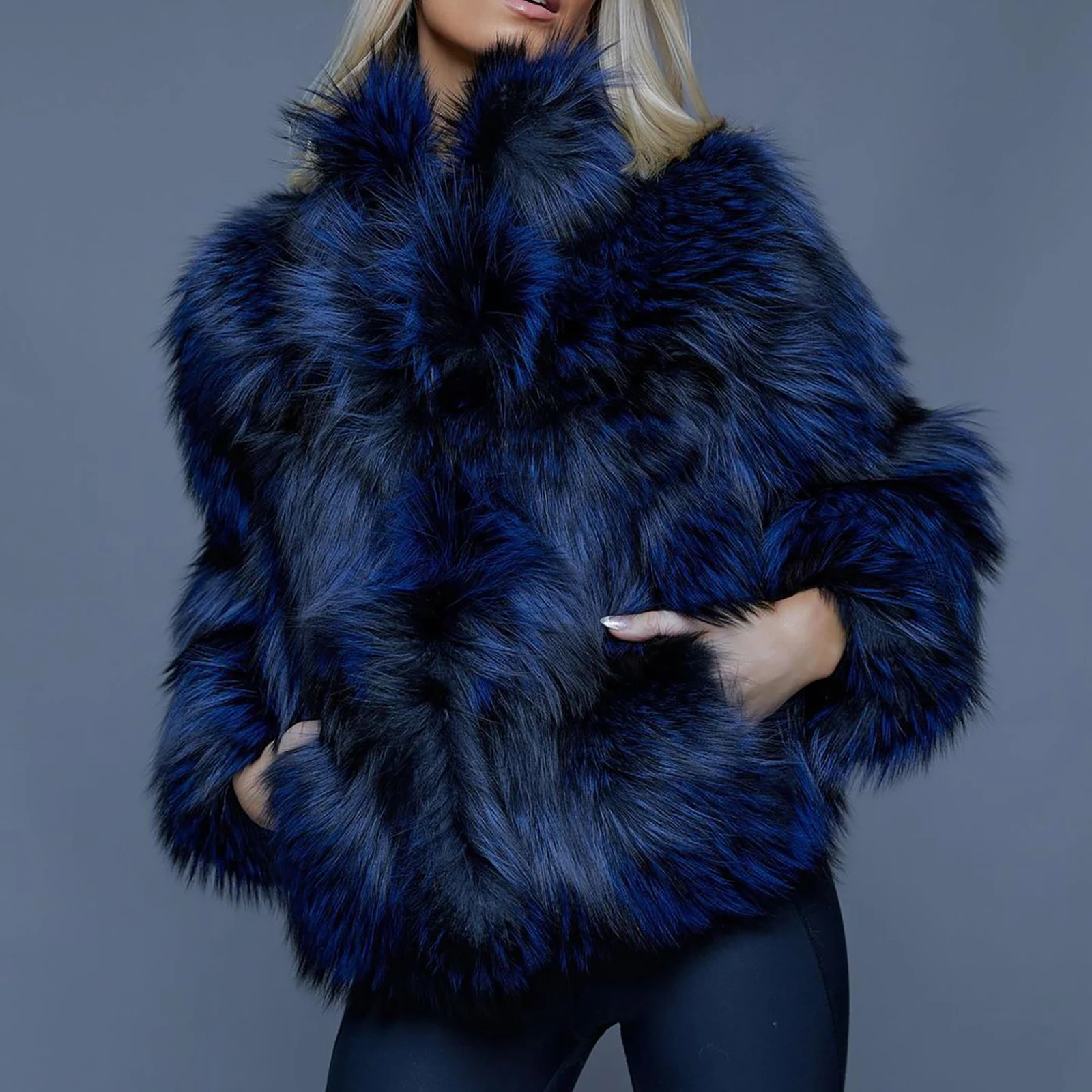 Luxury Women Real Raccoon Dog Fur Jacket Stand Collar Royal Blue Genuine Raccoon Dog Fur Coat Full Pelt Fur Overcoat Woman