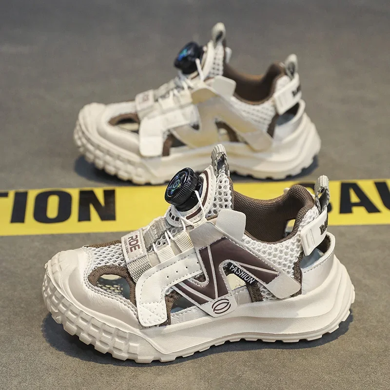 

Детские повседневные кроссовки, дышащие роскошные теннисные спортивные сандалии с закрытым носком для мальчиков, уличные пляжные летние сандалии для мальчиков, детская обувь