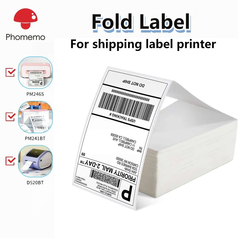 Shipping Labels Supply PM-241BT/D520/246S Waybill Printer Labeler Phomemo A6 Size 100 sheets 100x150mm Thermal Label Stickers