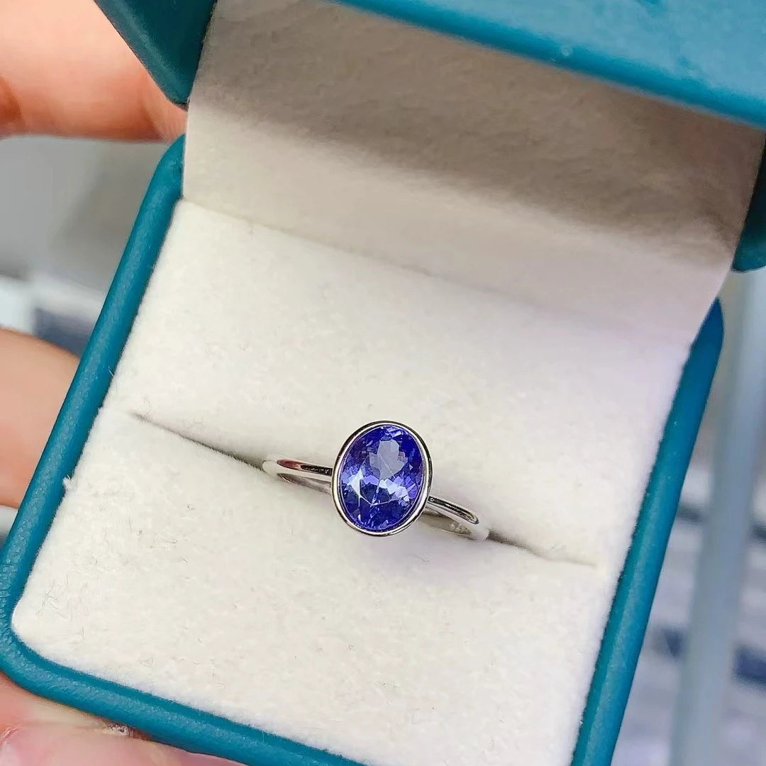 

KJJEAXCMY High quality Natural Tanzanite Ring S925 Silver Inlaid Simple Women's Jewelry Support testing Birthday present