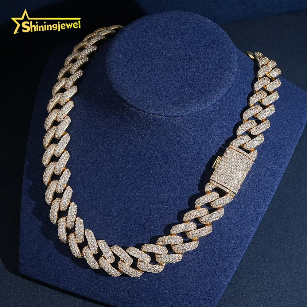 Weight Light 20mm Cuban Link Chain Moissanite Cuban Bracelet Necklace Custom Hip Hop Diamond Cuban Links 3 Row.