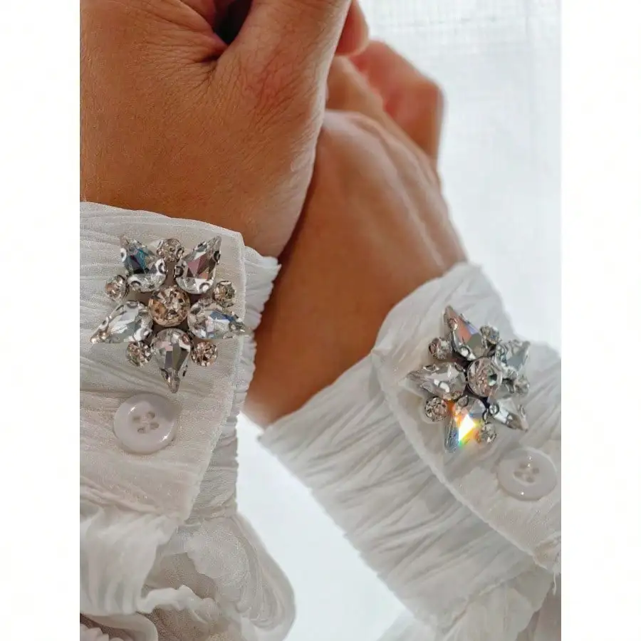 

1pc/2pcs Button Cover For Shirt Rhinestone Flower Cufflinks Covers Vintage Sleeve Button Clip On Button For Dress Wedding Tux Decoration Button Clothing Accessories Gifts And Party Chirtmas