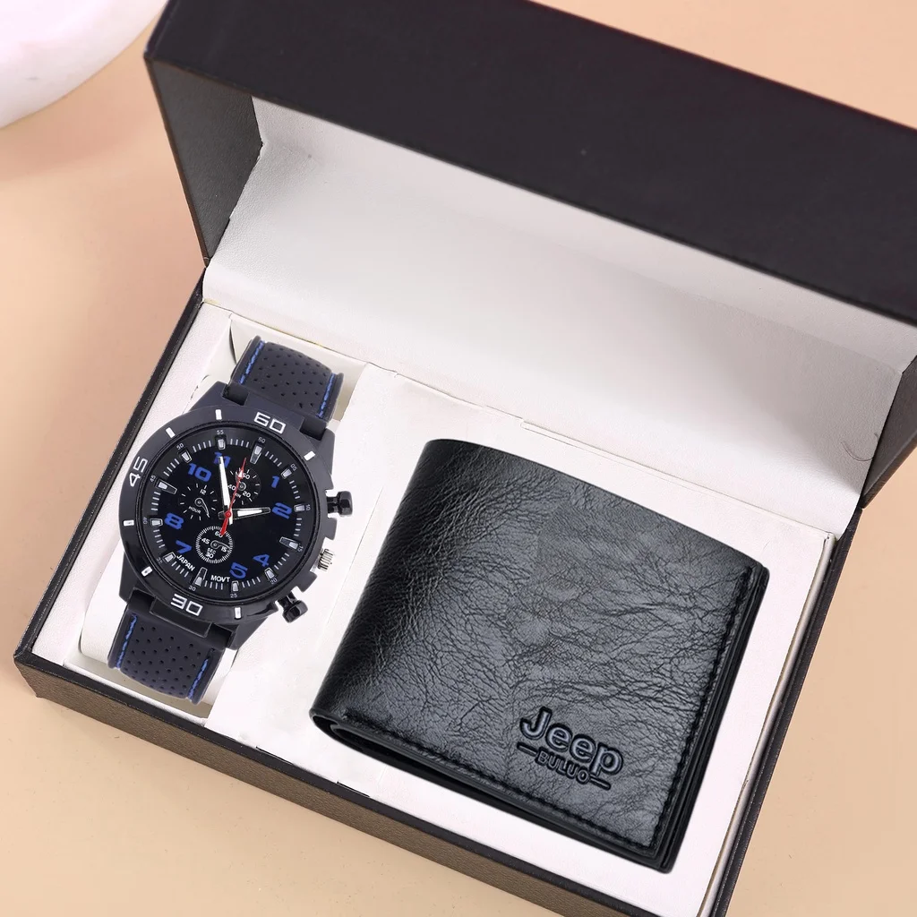 Kegllect Men's Watch Wallets Set Temperament Multiple Colors PU Leather Strap Quartz Watches Men Wallets