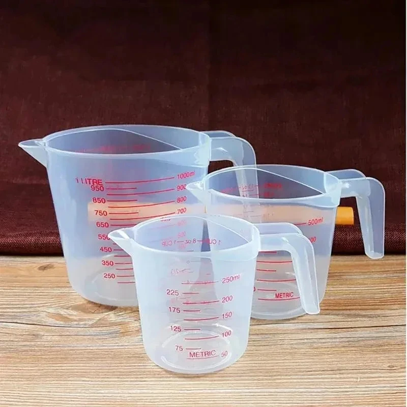 Taza medidora transparente de grado alimenticio, herramienta de cocina con punta de plástico, 0.25L, 0.5L, 1L