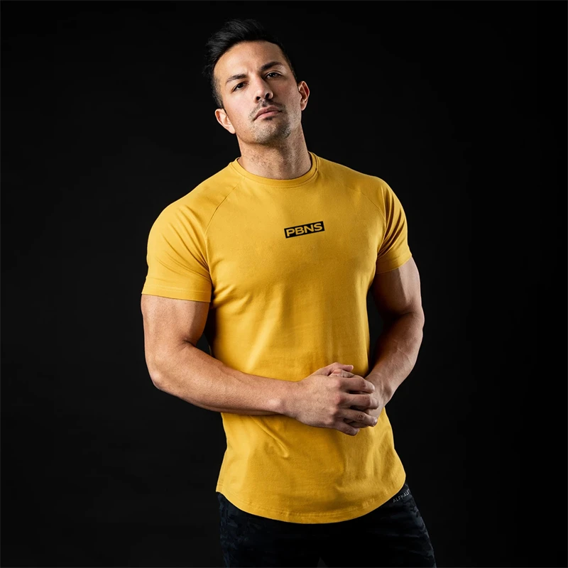 2022 New Mens Gym Cotton t shirt Men Fitness Workout Skinny Short sleeve T-shirt Male Bodybuilding shirt Summer Sports T-shirt