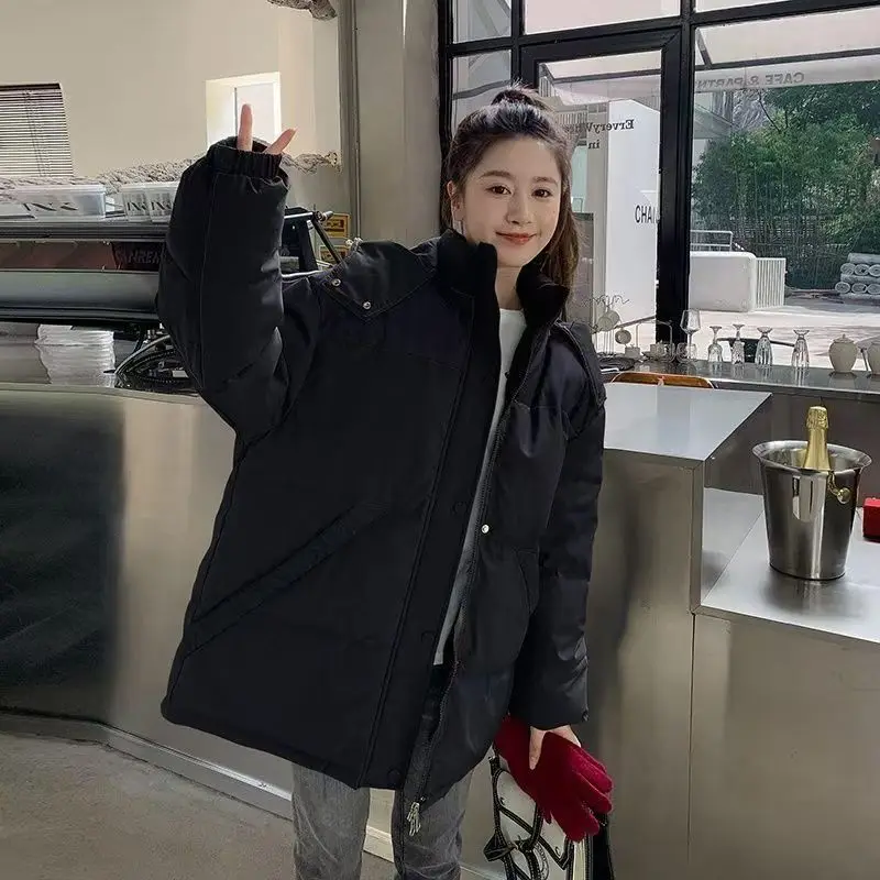 2025 The New In Winter Hooded Cotton-padded Jacket Women Loose Thick Warm Bread Short Cotton-padded Coat Joker Cotton-padded Top