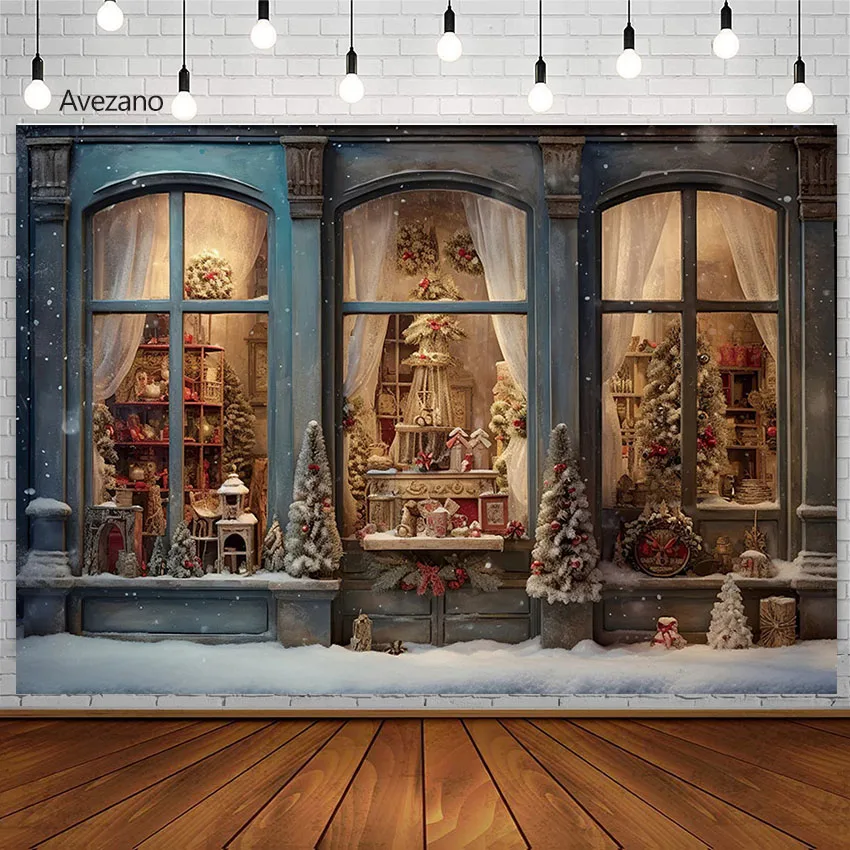 

Avezano Photography Background Evening Christmas Gift Store Window Backdrop Props Outdoor Snow Child Portrait Photo Photobooth