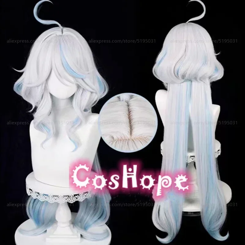 Focalors Cosplay Wig Furina Wig Short Silver White Blue Wig Cosplay Anime Cosplay Wigs Heat Resistant Synthetic Wigs