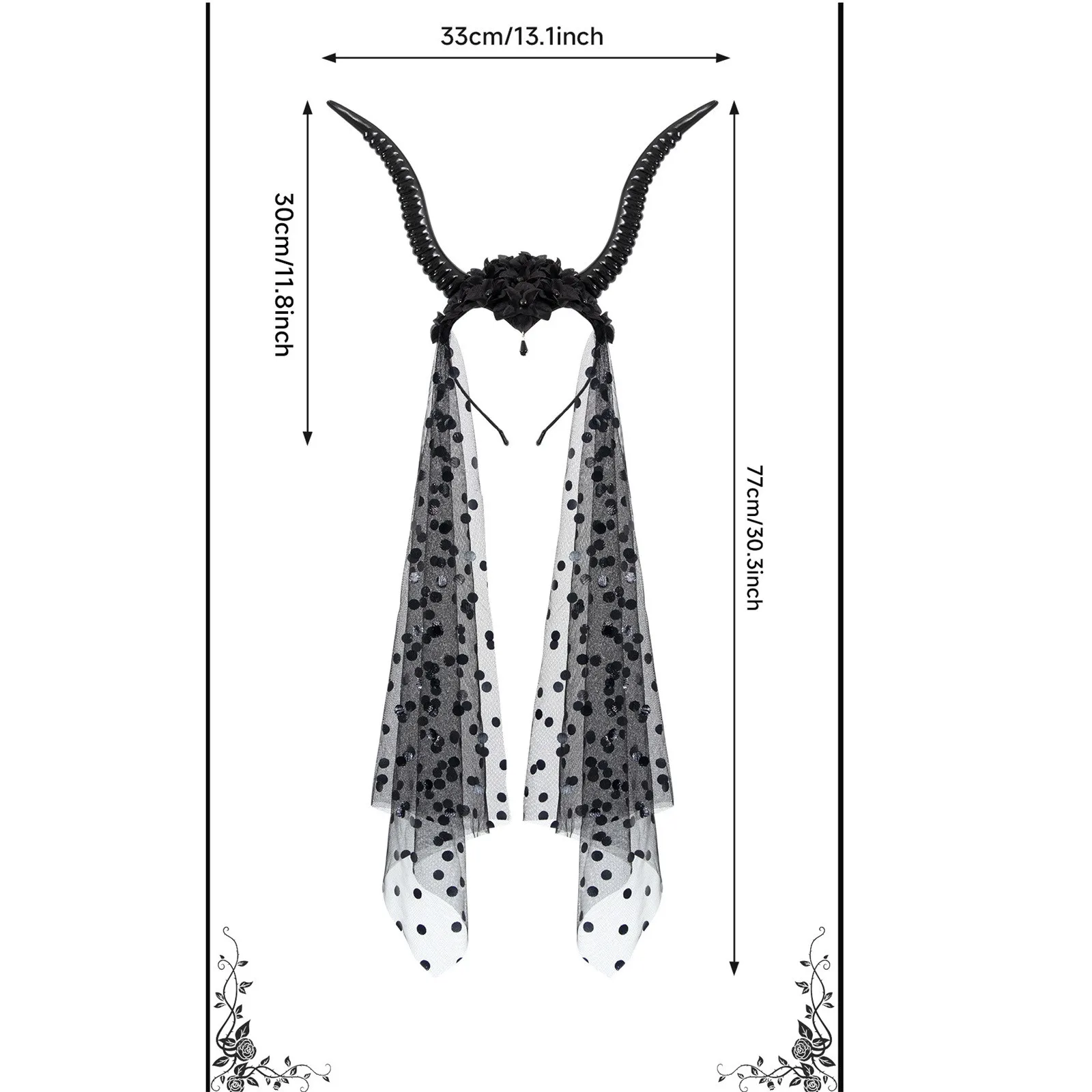 Opaska na głowę z rogami diabła na Halloween, gotycka królowa, ciemne rogi, siateczkowa opaska, rekwizyty na imprezę, akcesoria do nakryć głowy na święta