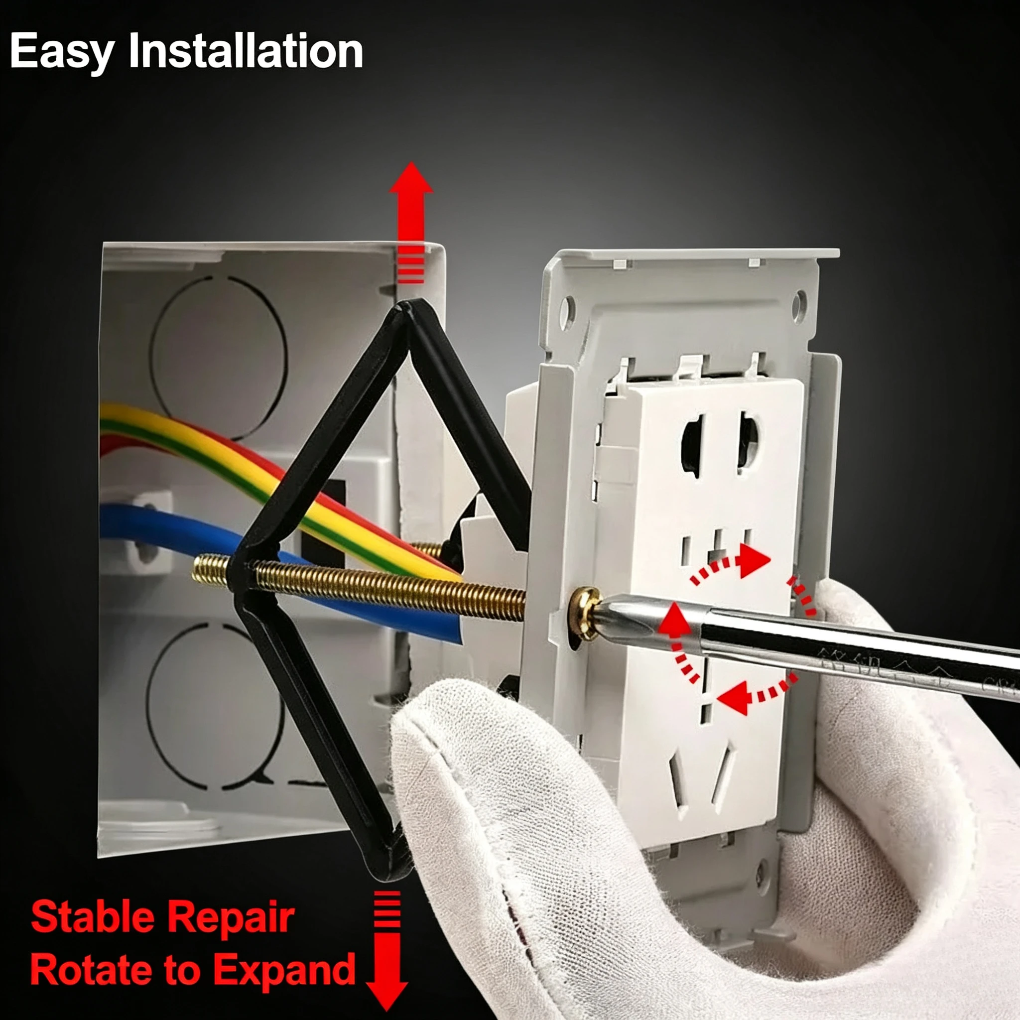 10/20/40pcs 86 Type Wall Switch Box Repair Tool with Support Rod Screw Plug Fixer for Old Socket Electrical Box ReplacementBlack