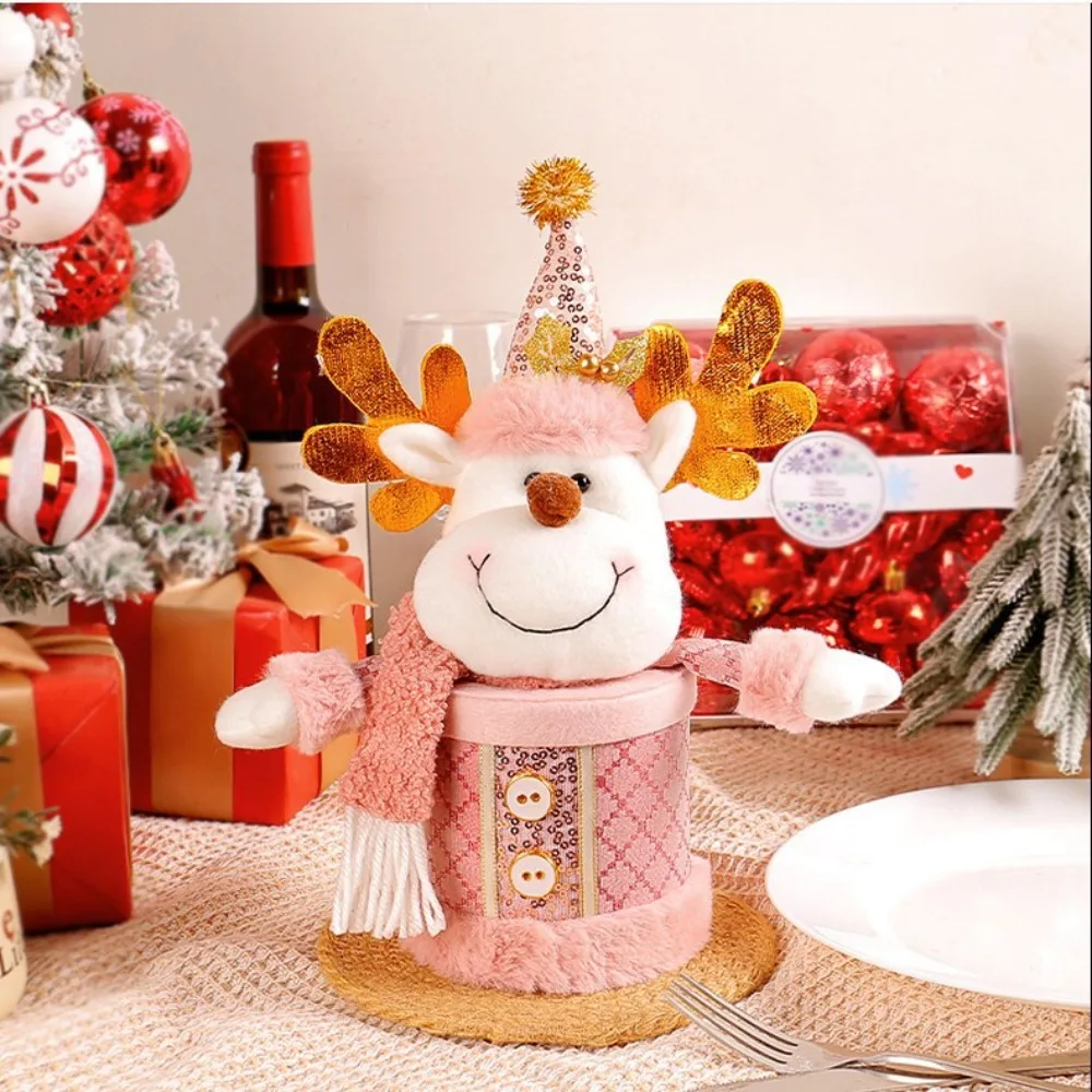 Pink Christmas Candy Box, Santa Snowman Reindeer Apple Shape Jar, Xmas Gift Packaging Box, Christmas Home Decoration Ornaments