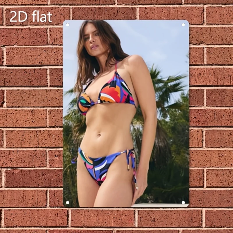 2D Flat Retro Metal Sign - Vintage Swimsuit Pinup Poster, Heavy Iron Wall Art for Bar Cafe Home Office