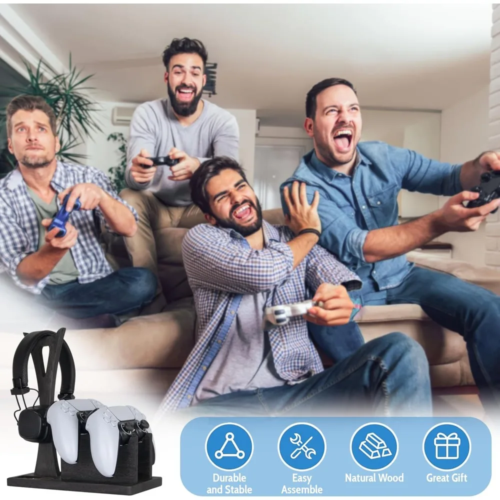 هدية ألعاب للرجال المراهقين منظم وحدة التحكم الخشبية مع حامل سماعة الرأس وحامل وحدة التحكم في الألعاب - فكرة هدية فريدة من نوعها لـ hu