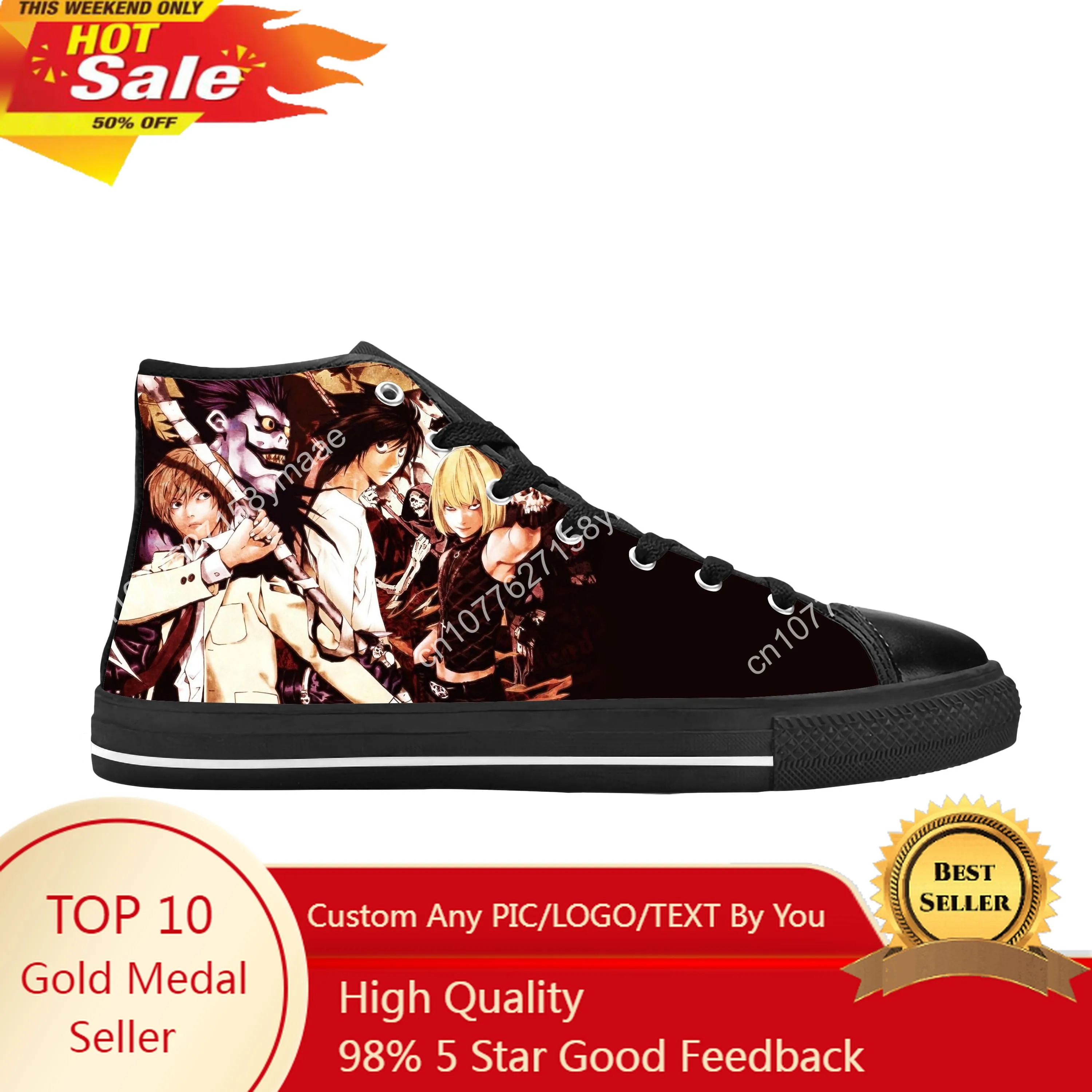 Japanese Anime Cartoon Manga Death Note L Lawliet Casual Cloth Shoes High Top Comfortable Breathable 3D Print Men Women Sneakers